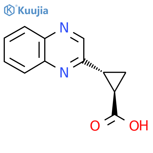rac-(1R,2R)-2-(quinoxalin-2-yl)cyclopropane-1-carboxylic acid structure