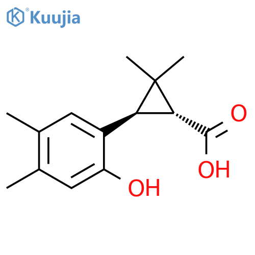 rac-(1R,3R)-3-(2-hydroxy-4,5-dimethylphenyl)-2,2-dimethylcyclopropane-1-carboxylic acid structure