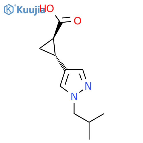 rac-(1R,2R)-2-1-(2-methylpropyl)-1H-pyrazol-4-ylcyclopropane-1-carboxylic acid, trans structure