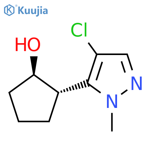 rac-(1R,2S)-2-(4-chloro-1-methyl-1H-pyrazol-5-yl)cyclopentan-1-ol structure