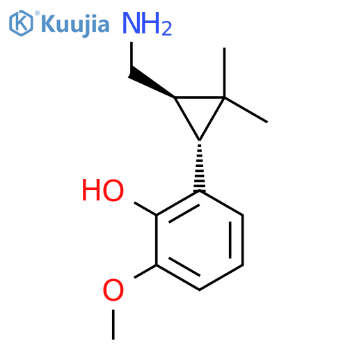 rac-2-(1R,3R)-3-(aminomethyl)-2,2-dimethylcyclopropyl-6-methoxyphenol structure
