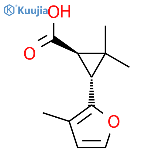 rac-(1R,3R)-2,2-dimethyl-3-(3-methylfuran-2-yl)cyclopropane-1-carboxylic acid structure
