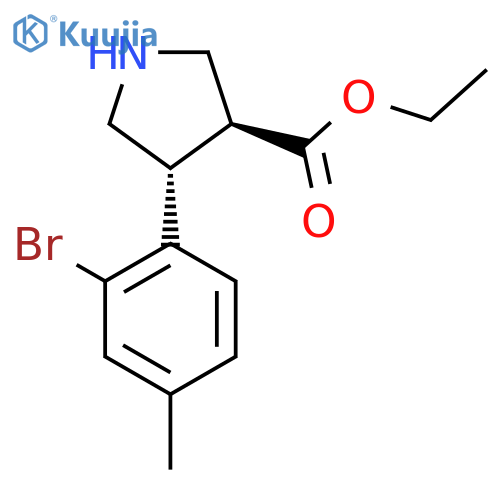 rac-ethyl (3R,4S)-4-(2-bromo-4-methylphenyl)pyrrolidine-3-carboxylate structure