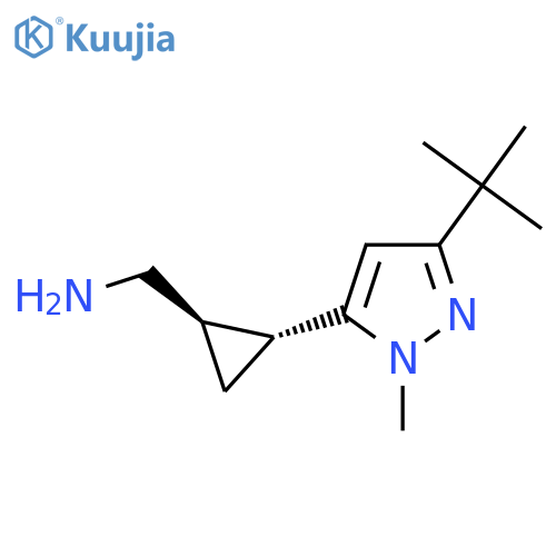 rac-(1R,2R)-2-(3-tert-butyl-1-methyl-1H-pyrazol-5-yl)cyclopropylmethanamine structure