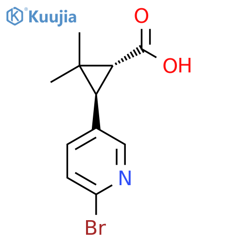 rac-(1R,3R)-3-(6-bromopyridin-3-yl)-2,2-dimethylcyclopropane-1-carboxylic acid structure
