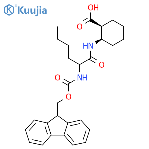 rac-(1R,2S)-2-2-({(9H-fluoren-9-yl)methoxycarbonyl}amino)hexanamidocyclohexane-1-carboxylic acid structure