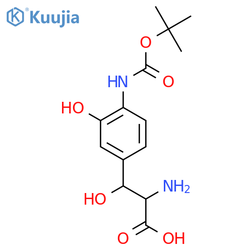 2-amino-3-(4-{(tert-butoxy)carbonylamino}-3-hydroxyphenyl)-3-hydroxypropanoic acid structure