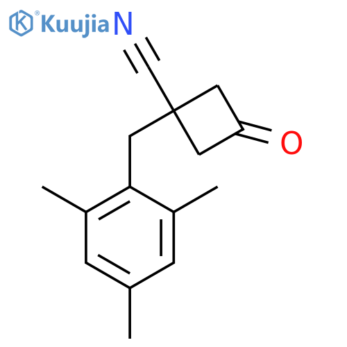 3-oxo-1-(2,4,6-trimethylphenyl)methylcyclobutane-1-carbonitrile structure