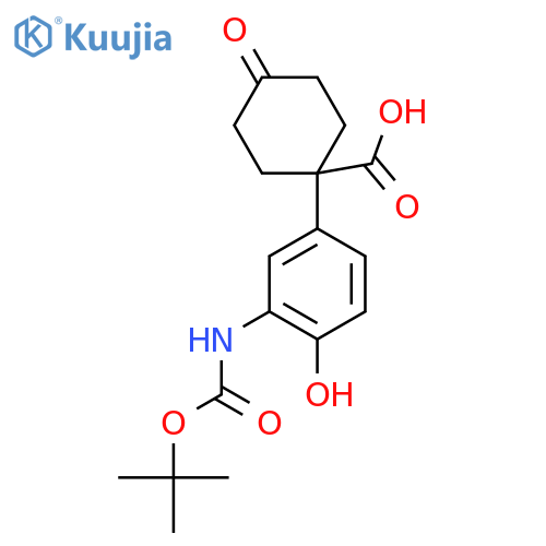 1-(3-{(tert-butoxy)carbonylamino}-4-hydroxyphenyl)-4-oxocyclohexane-1-carboxylic acid structure