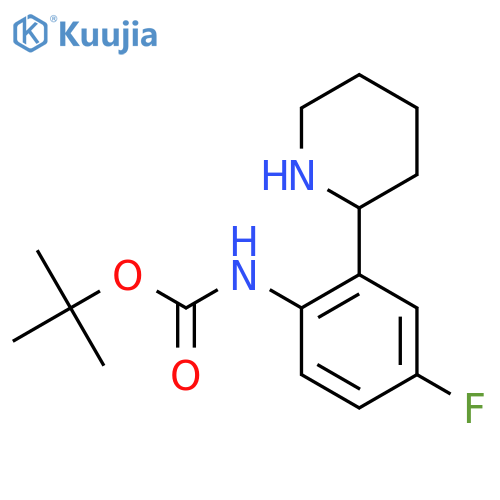 tert-butyl N-4-fluoro-2-(piperidin-2-yl)phenylcarbamate structure