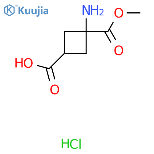 3-amino-3-(methoxycarbonyl)cyclobutane-1-carboxylic acid hydrochloride structure
