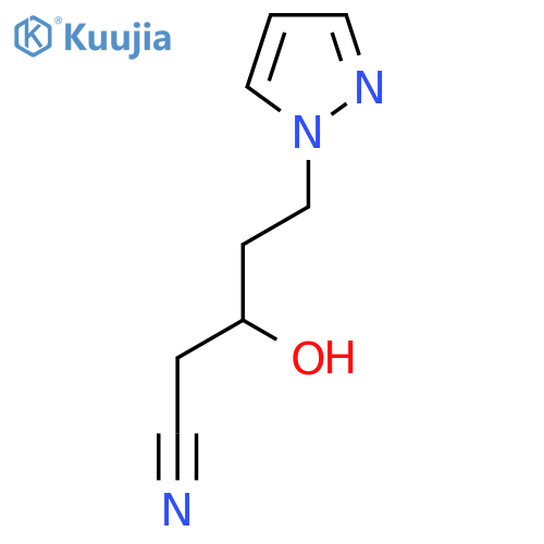 3-hydroxy-5-(1H-pyrazol-1-yl)pentanenitrile structure