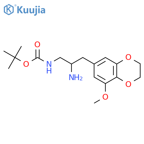 tert-butyl N-2-amino-3-(8-methoxy-2,3-dihydro-1,4-benzodioxin-6-yl)propylcarbamate structure