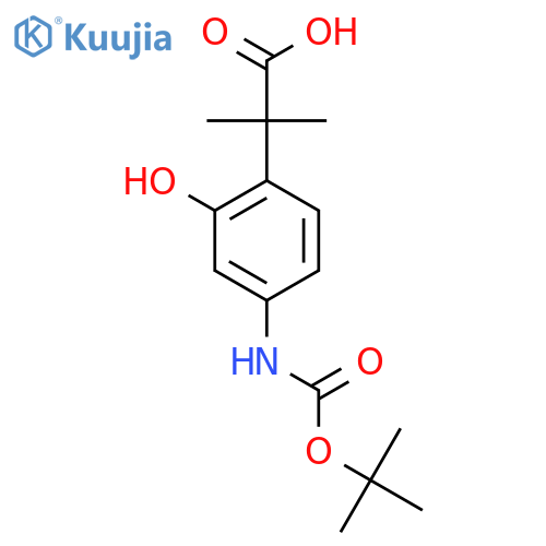 2-(4-{(tert-butoxy)carbonylamino}-2-hydroxyphenyl)-2-methylpropanoic acid structure