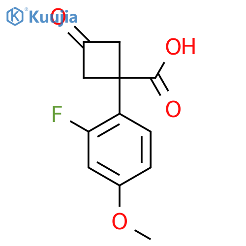 1-(2-fluoro-4-methoxyphenyl)-3-oxocyclobutane-1-carboxylic acid structure