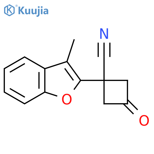 1-(3-methyl-1-benzofuran-2-yl)-3-oxocyclobutane-1-carbonitrile structure