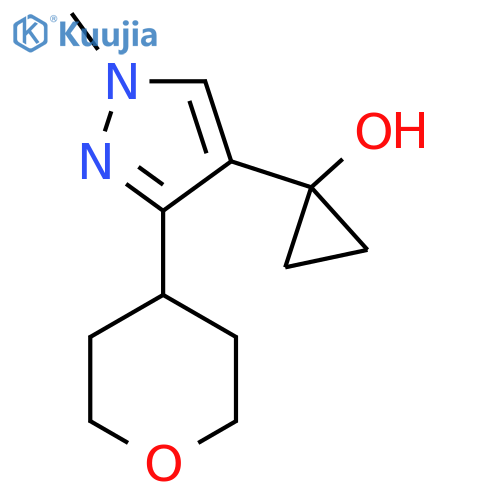 1-1-methyl-3-(oxan-4-yl)-1H-pyrazol-4-ylcyclopropan-1-ol structure