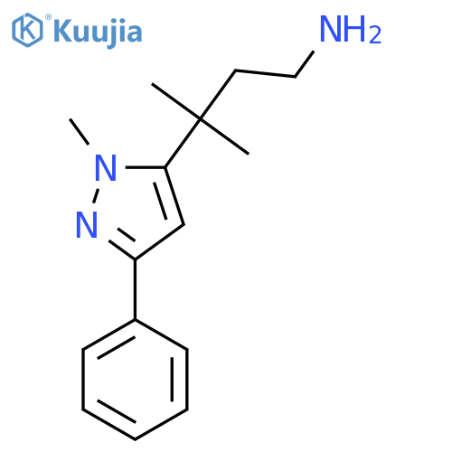 3-methyl-3-(1-methyl-3-phenyl-1H-pyrazol-5-yl)butan-1-amine structure