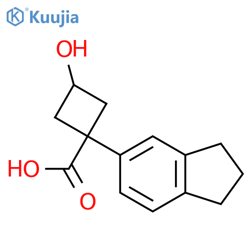 1-(2,3-dihydro-1H-inden-5-yl)-3-hydroxycyclobutane-1-carboxylic acid structure