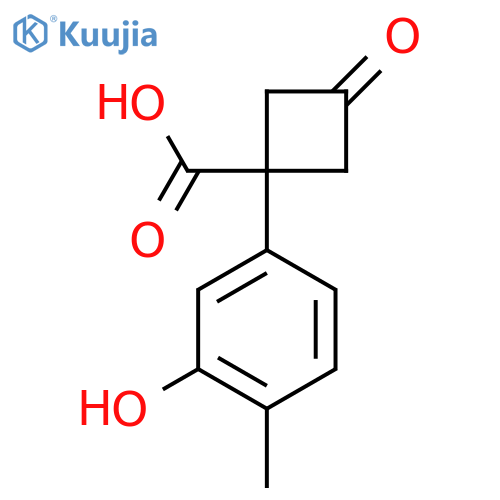 1-(3-hydroxy-4-methylphenyl)-3-oxocyclobutane-1-carboxylic acid structure