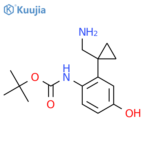tert-butyl N-{2-1-(aminomethyl)cyclopropyl-4-hydroxyphenyl}carbamate structure