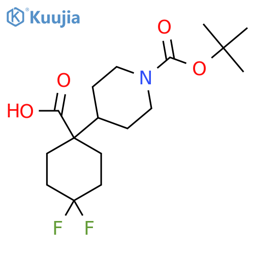 1-{1-(tert-butoxy)carbonylpiperidin-4-yl}-4,4-difluorocyclohexane-1-carboxylic acid structure