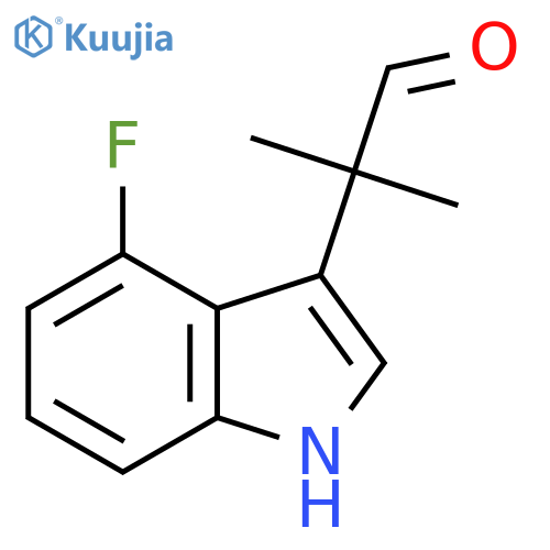 2-(4-fluoro-1H-indol-3-yl)-2-methylpropanal structure