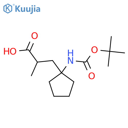3-(1-{(tert-butoxy)carbonylamino}cyclopentyl)-2-methylpropanoic acid structure