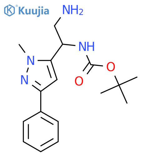 tert-butyl N-2-amino-1-(1-methyl-3-phenyl-1H-pyrazol-5-yl)ethylcarbamate structure