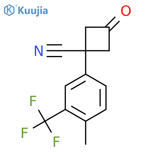 1-4-methyl-3-(trifluoromethyl)phenyl-3-oxocyclobutane-1-carbonitrile structure