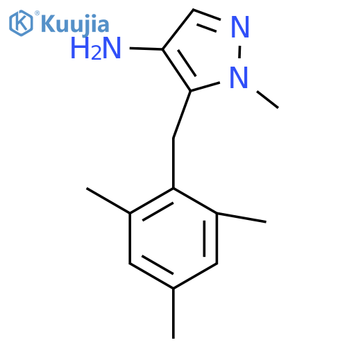 1-methyl-5-(2,4,6-trimethylphenyl)methyl-1H-pyrazol-4-amine structure
