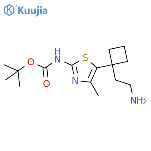 tert-butyl N-{5-1-(2-aminoethyl)cyclobutyl-4-methyl-1,3-thiazol-2-yl}carbamate structure