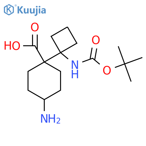4-amino-1-(1-{(tert-butoxy)carbonylamino}cyclobutyl)cyclohexane-1-carboxylic acid structure