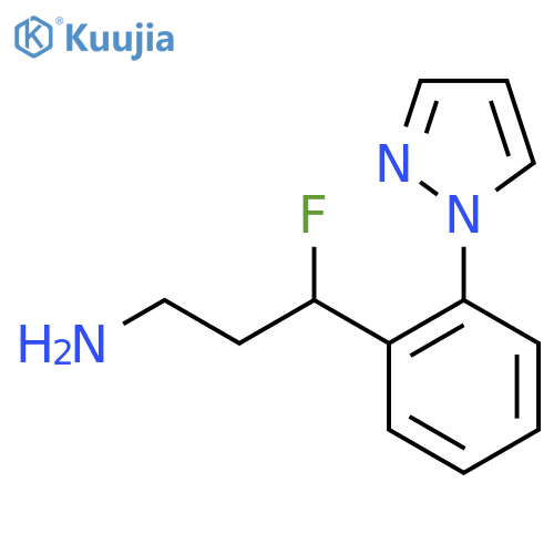 3-fluoro-3-2-(1H-pyrazol-1-yl)phenylpropan-1-amine structure