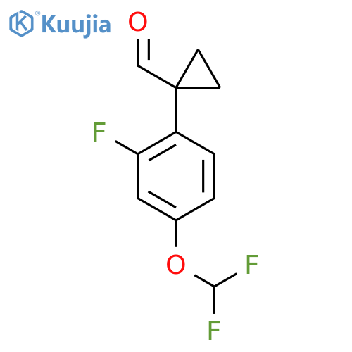 1-4-(difluoromethoxy)-2-fluorophenylcyclopropane-1-carbaldehyde structure