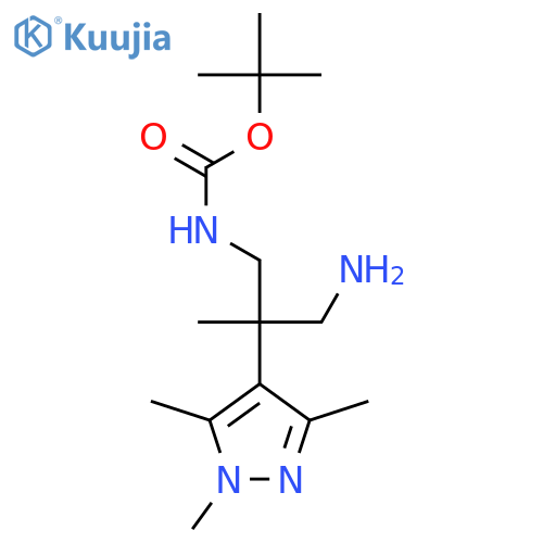 tert-butyl N-3-amino-2-methyl-2-(trimethyl-1H-pyrazol-4-yl)propylcarbamate structure