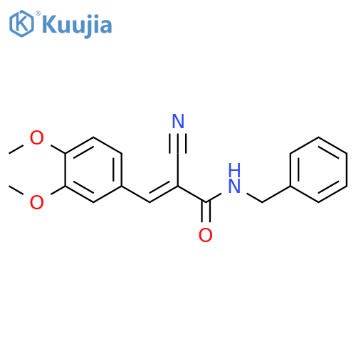 N-benzyl-2-cyano-3-(3,4-dimethoxyphenyl)prop-2-enamide structure