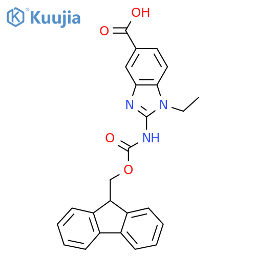 1-ethyl-2-({[(9H-fluoren-9-yl)methoxy]carbonyl}amino)-1H-1,3-benzodiazole-5-carboxylic acid structure
