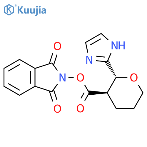 rac-1,3-dioxo-2,3-dihydro-1H-isoindol-2-yl (2R,3R)-2-(1H-imidazol-2-yl)oxane-3-carboxylate structure