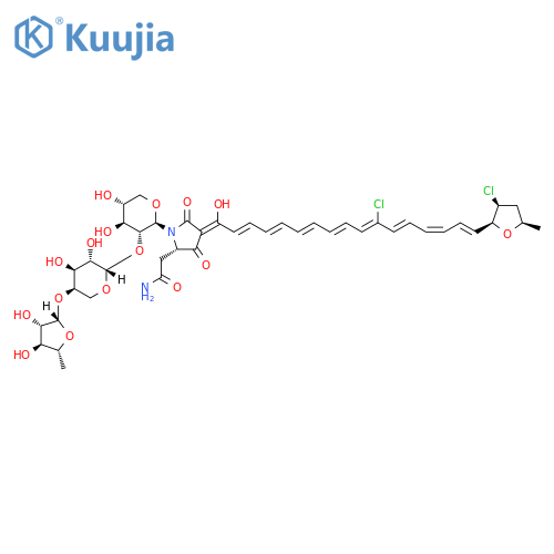 2-Pyrrolidineacetamide,4-[(2E,4E,6E,8E,10Z,12E,14Z,16E)-11-chloro-17-[(2S,3S,5R)-3-chlorotetrahydro-5-methyl-2-furanyl]-1-hydroxy-2,4,6,8,10,12,14,16-heptadecaoctaenylidene]-1-(O-5-deoxy-b-D-arabinofuranosyl-(1(R)4)-O-b-D-arabinopyranosyl-(1(R)2)-b-D-xylopyranosyl)-3,5-dioxo-, (2S,4Z)- (9CI) structure
