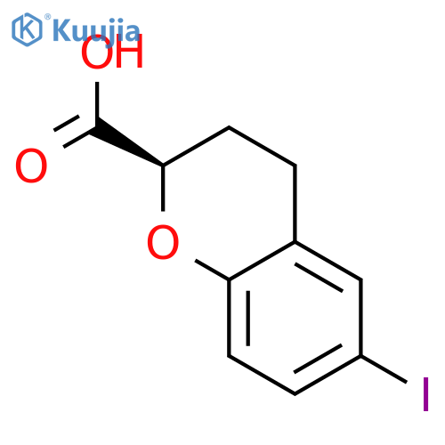 6-iodo-3,4-dihydro-2H-1-benzopyran-2-carboxylic acid structure