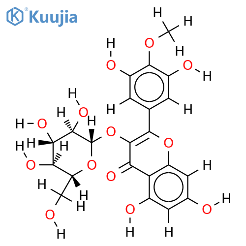 3-O-beta-D-glucopyranosyl-5,7-dihydroxy-2-(3,5-dihydroxy-4-methoxyphenyl)chromen-4-one structure