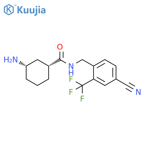 (1R,3S)-3-amino-N-{[4-cyano-2-(trifluoromethyl)phenyl]methyl}cyclohexane-1-carboxamide structure