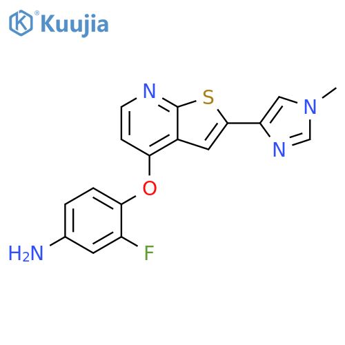 3-fluoro-4-[2-(1-methylimidazol-4-yl)thieno[2,3-b]pyridin-4-yl]oxy-aniline structure