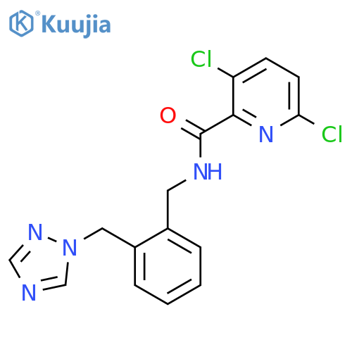 3,6-dichloro-N-({2-[(1H-1,2,4-triazol-1-yl)methyl]phenyl}methyl)pyridine-2-carboxamide structure