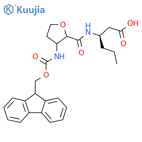 (3R)-3-{3-({(9H-fluoren-9-yl)methoxycarbonyl}amino)oxolan-2-ylformamido}hexanoic acid structure