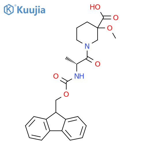 1-(2R)-2-({(9H-fluoren-9-yl)methoxycarbonyl}amino)propanoyl-3-methoxypiperidine-3-carboxylic acid structure