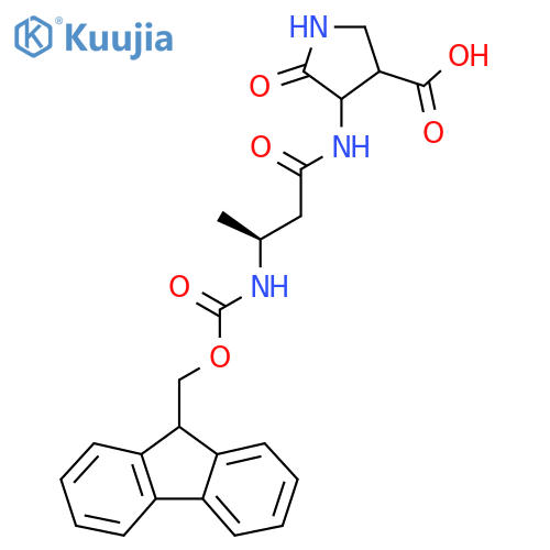 4-(3S)-3-({(9H-fluoren-9-yl)methoxycarbonyl}amino)butanamido-5-oxopyrrolidine-3-carboxylic acid structure