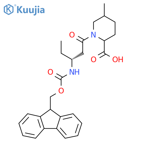 1-(3R)-3-({(9H-fluoren-9-yl)methoxycarbonyl}amino)pentanoyl-5-methylpiperidine-2-carboxylic acid structure