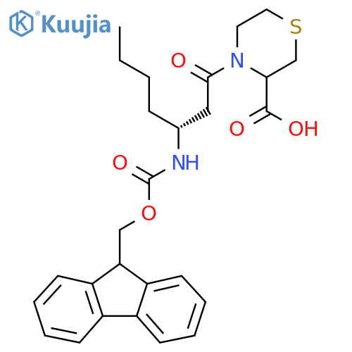 4-(3R)-3-({(9H-fluoren-9-yl)methoxycarbonyl}amino)heptanoylthiomorpholine-3-carboxylic acid structure